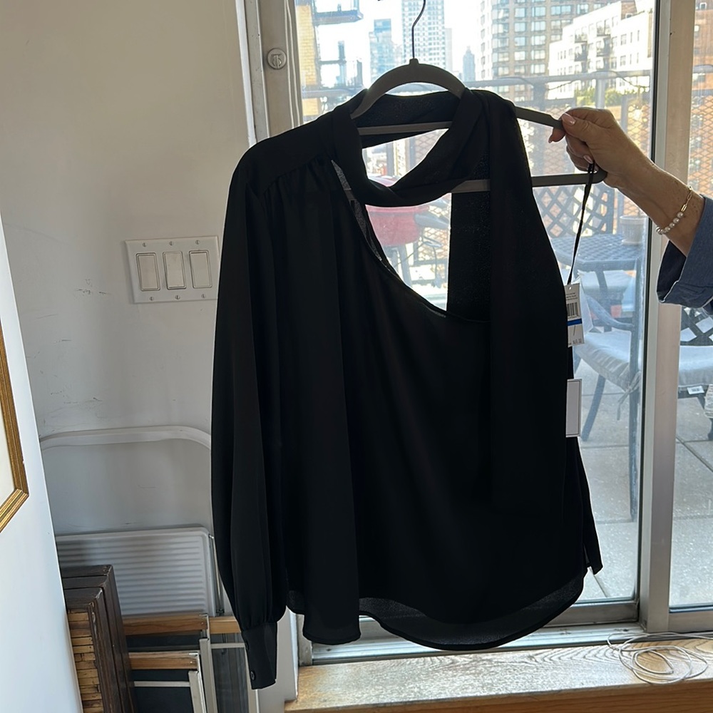 One Shoulder Black Blouse